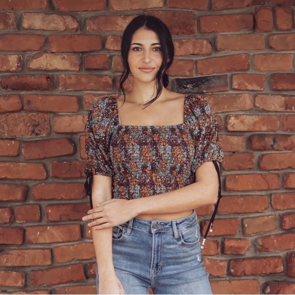 NWT Free People Back On Top Floral Smocked Crop Top Size XS - Picture 1 of 17